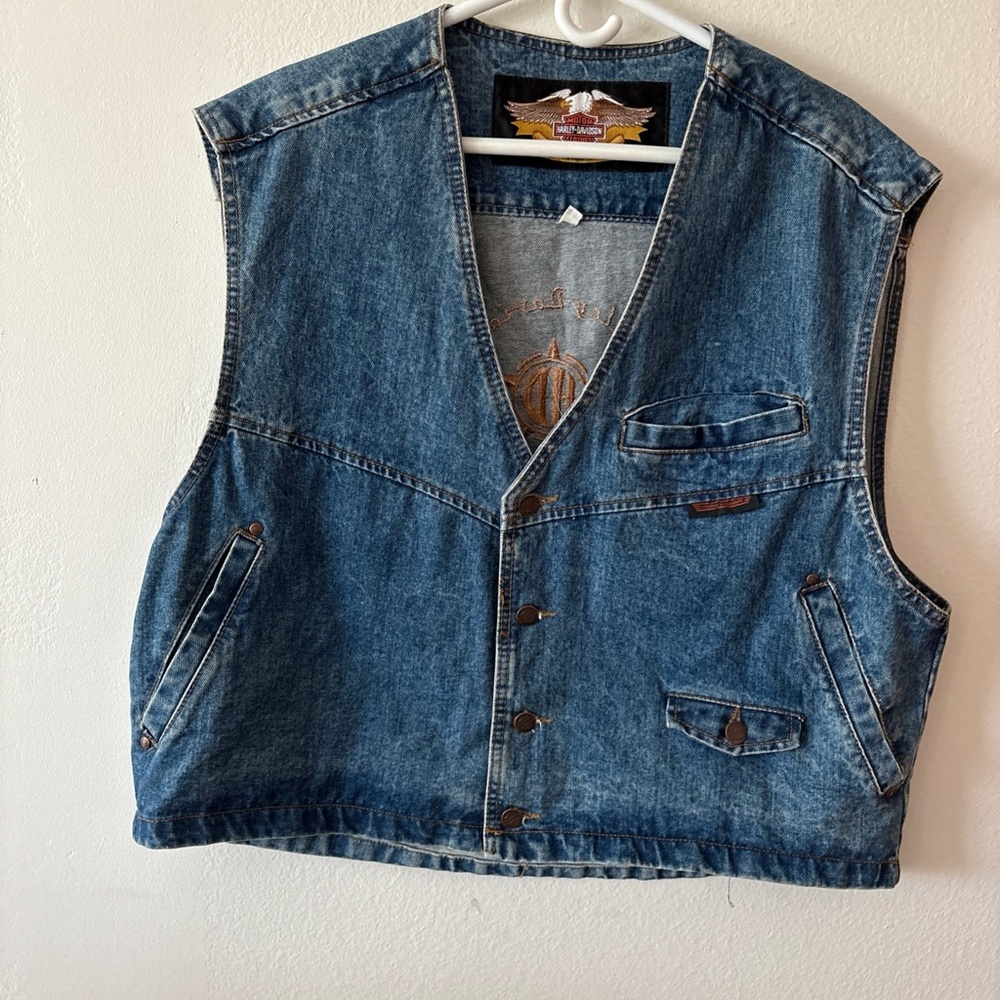 Harley-Davidson Men's Denim Vest XL Spread Eagle Embroidered Biker